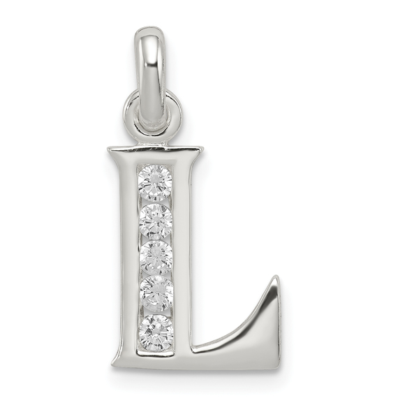 Sterling Silver White CZ Letter L Initial Pendant - Picture 1 of 4